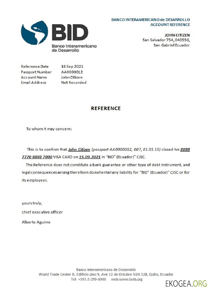 Référence Équateur , Banco Interamericano de Desarrollo , closure